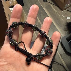 Shamballa-Style Pavé Crystal Bracelet – Adjustable Black Macramé